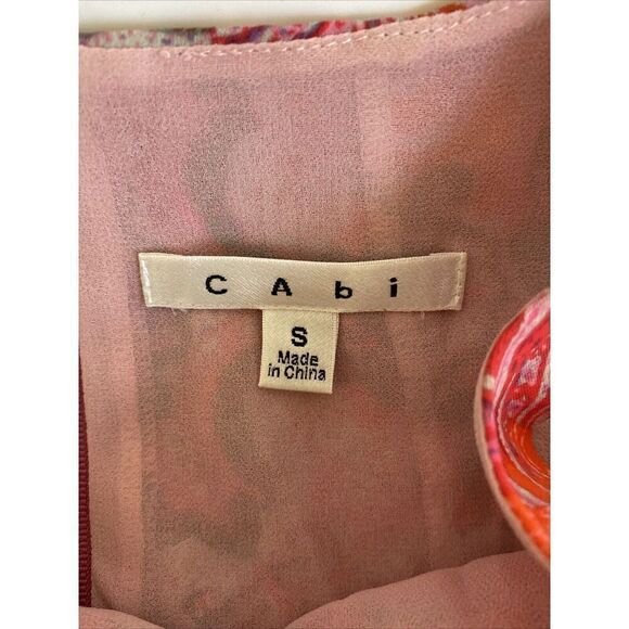 Womens CAbi Top Sleeveless Lined Silky Tunic Blouse Abstract Pink Orange Small - Picture 6 of 10